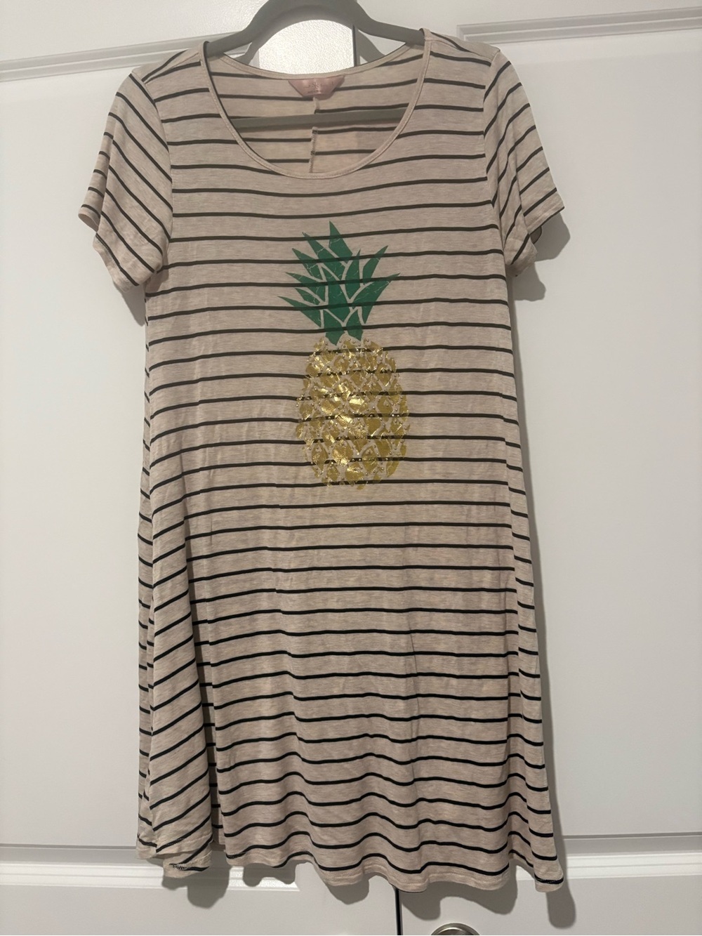 SJS Beige Striped Pineapple Tee Dress - Kids